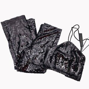 House Of Harlow 1960  2 pc Sequin Halter Top cropped Pants Set XS Black NEW